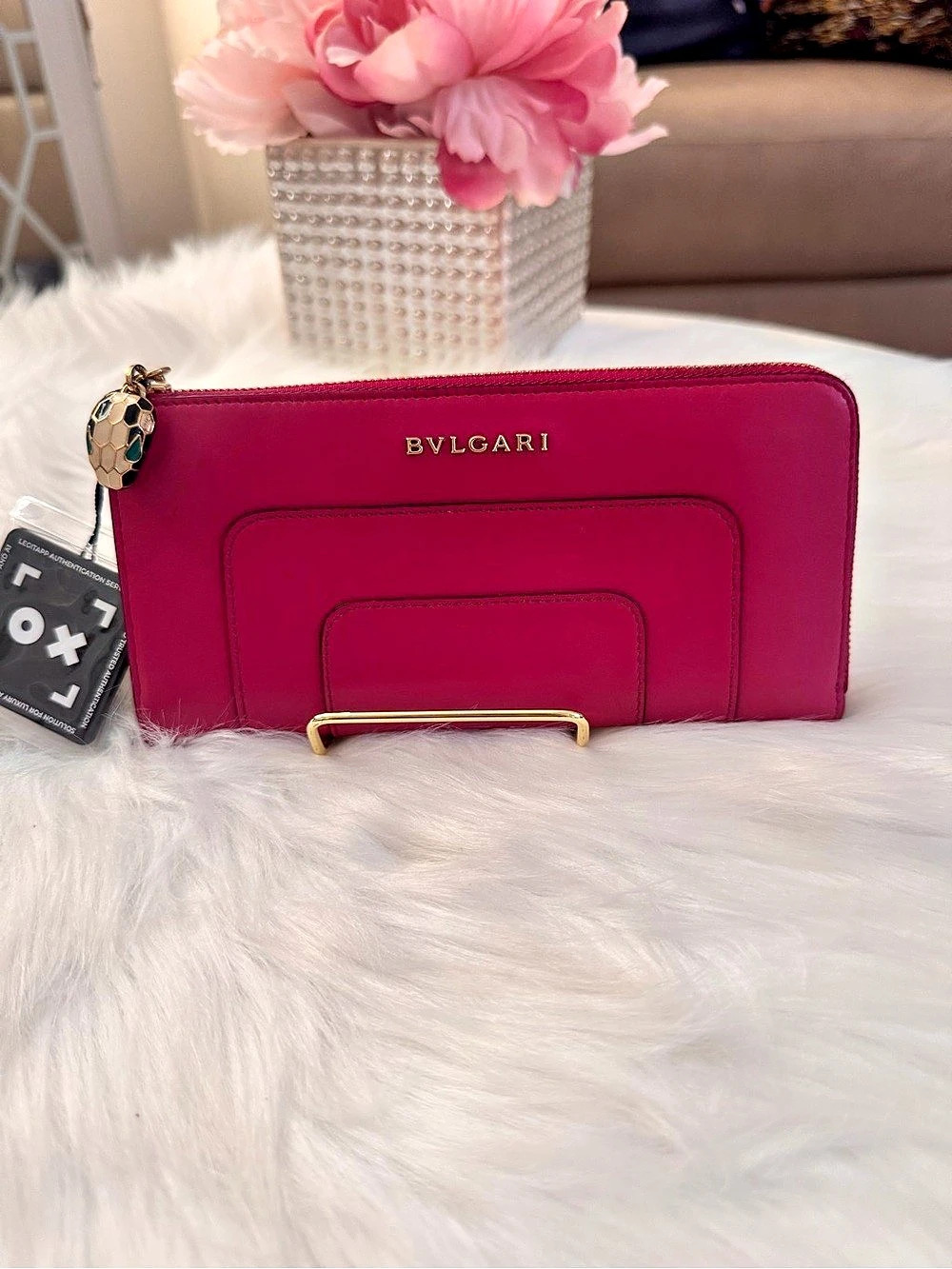 BVLGARI “Via Dei Serpenti” Zip Around Fuchsia Leather Wallet